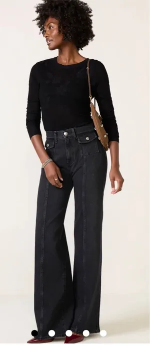 7 For All Mankind Lotta Jeans Womens 26 Black Wide Leg Patch Pocket Seamed Denim thumbnail 1
