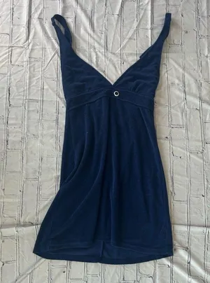 Venus Lingerie Mini Slip Dress Deep Navy Blue V-Neck M 90s Y2K Spaghetti Strap thumbnail 1
