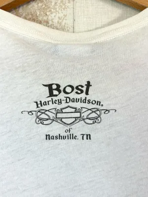 Y2K Harley-Davidson Cream White Studded Wing Embellished Biker Motorcycle Tee L thumbnail 4