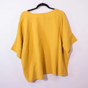Joie Cotton Textured Knit V Neck Boxy Cut Oversized Pullover Top Shirt Goldenrod thumbnail 4