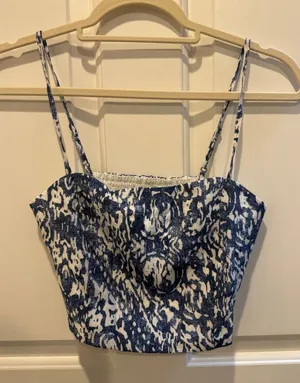 Abercrombie & Fitch Navy and White Printed Spaghetti Strap Crop Top thumbnail 1