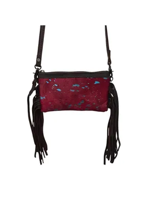 American Darling Western Crossbody Purse Red Cowhair Leather Fringe Aztec Girl thumbnail 4