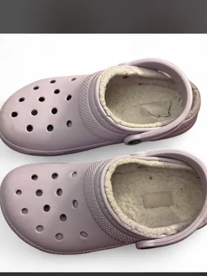 Crocs Classic Lined Clogs in a lavender or purple color W/7 thumbnail 4