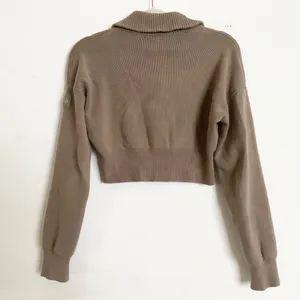Alo Yoga Scholar Knit Cropped Full Zip Jacket Light Cocoa XS thumbnail 5