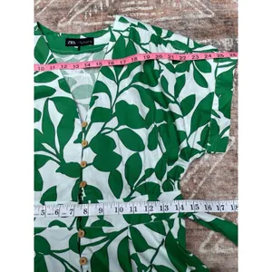 Coastal White Green Botanical Cotton Maxi Shirt Dress Belted Pockets Zara M thumbnail 13