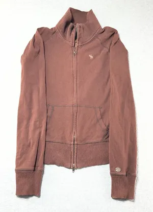 Abercrombie & Fitch Vintage Full-Zip Mock Neck Brown Sweatshirt thumbnail 1