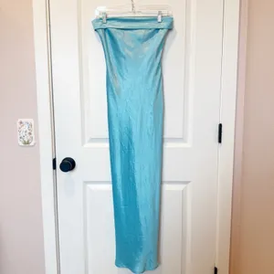 Runaway The Label Satin Maxi Slip Dress XS Aqua Blue Cocktail Event HOCO Prom thumbnail 2