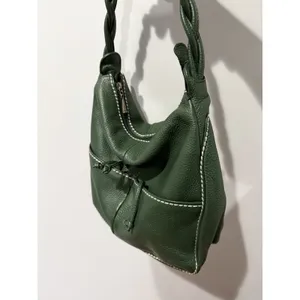 Plinio‎ Visona Italy Green Satchel Genuine Leather Oversized Handbag F thumbnail 5