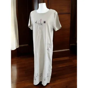 Vintage 90s Christopher & Banks Maxi Dress Sailboat Nautical Tan 12 Whimsical thumbnail 2
