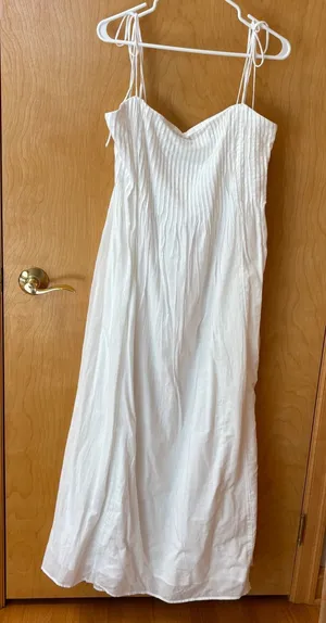 Abercrombie & Fitch Maxi Dress Womens XLT White Pleated Tie Strap Smocked Pocket thumbnail 1
