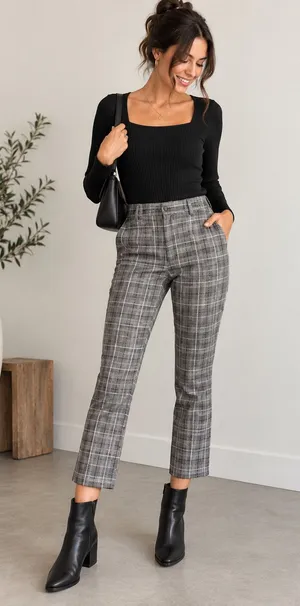Abercrombie & Fitch Simone Plaid High Rise Ankle Flare Tailored Trouser Pants thumbnail 1