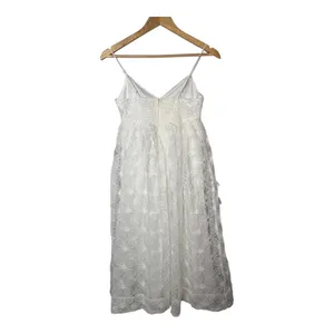 Lulus Floral Lace Midi Dress XS White Bridal Shower Wedding Smocked Coquette NWT thumbnail 12