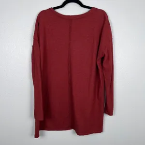 Cut‎ Loose Womens Linen Blend V-Neck Long Sleeve T-Shirt Red Oversized Medium thumbnail 6