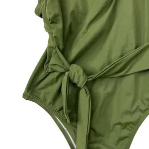 Shade and Shore One Piece Swimsuit Olive Green Side Knot Open Back‎ Size L NEW thumbnail 2