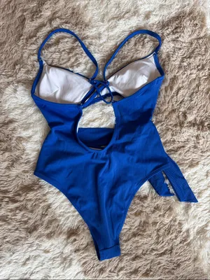 NWOT Royal Blue One-Piece Cutout Swimsuit with Waist Tie thumbnail 2