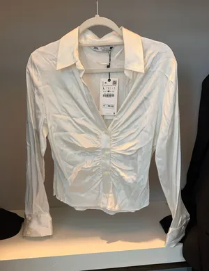 Zara white button silk shirt thumbnail 1