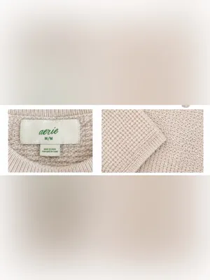 Aerie Medium Oversized Beige Textured Knit Sweatshirt thumbnail 4