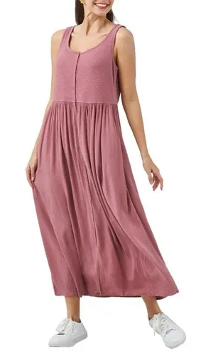 Frye Ladies Women's Button Front Midi Dress Size L Pockets Mauve‎ Pink thumbnail 1