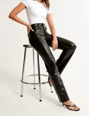 Abercrombie‎ & Fitch Black Vegan Leather The 90s Straight High Rise Pants thumbnail 1