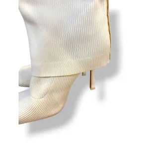 Cream Ribbed Knit Thigh High Boots Square Toe Stiletto Heel Size 9 thumbnail 5