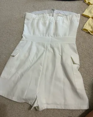 White Strapless Utility Romper with Front Zip thumbnail 1