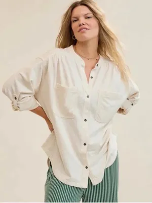 Aerie Cream Roll With It Button Down Oversized Cotton Top thumbnail 1