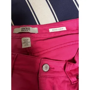 Vintage America Blues Boho Crop Hot Pink Jeans Size 6/28 Magenta Cuffed‎ Denim thumbnail 9