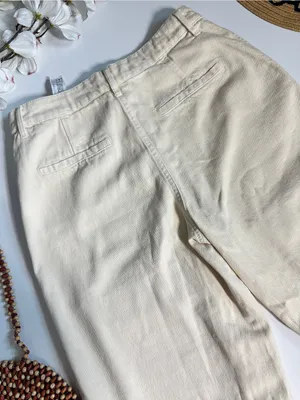 Zara Blogger Favorite Ecru Wide Leg Cargo Jeans Pants Size M thumbnail 11