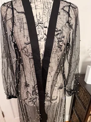 NWOT A Peach Tulle sheer kimono robe stud embellish cover cardigan duster beaded thumbnail 4