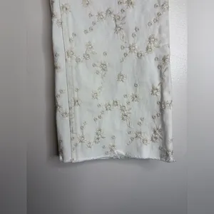J.Crew‎ Billie Demi Boot Crop Jeans 28 White Embroidered Floral Raw Hem Cotton thumbnail 8