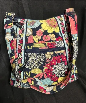 Vera Bradley Navy Pink Yellow White Blue Floral Quilted Shoulder Bag thumbnail 1