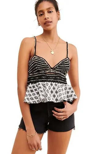 Anthropologie Freida Layered Peplum Cami Metallic Black White Size Medium thumbnail 1