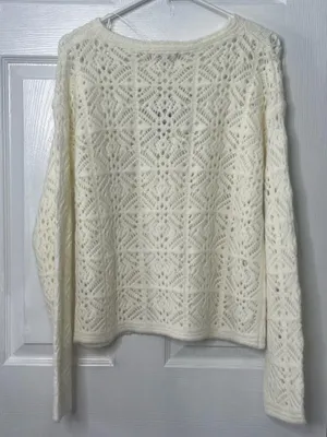 Universal Threads Ivory Crochet Knit Sweater Boho Cottagecore Soft Girl Top Sz M thumbnail 3