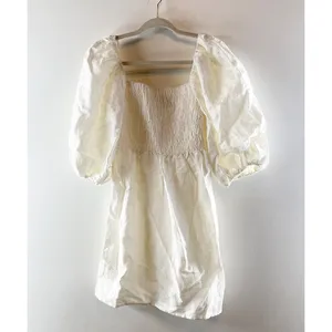 Tuckernuck Linen Square Neck Elbow Length Puff Sleeve Mini Dress Ivory Small thumbnail 3