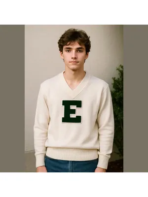Vintage Cheer Letterman’s Sweater E College Sports Team E Green V Neck sweater thumbnail 2