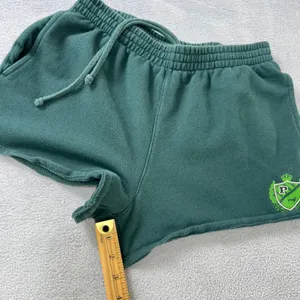 PINK Victoria's Secret Campus Fleece Shorts Medium Green Varsity Crest Raw Hem thumbnail 10