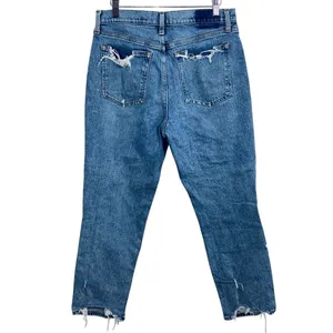 Abercrombie & Fitch High Rise Mom Jean Blue Denim Distressed Jeans Size 30 10 R thumbnail 2