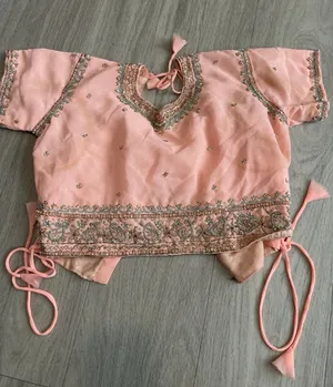 Embellished Peach Women's Crop Top with Tie Details thumbnail 1