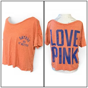 PINK Victoria’s Secret Cropped Gators Do It Better Short Sleeve Shirt Orange Med thumbnail 2
