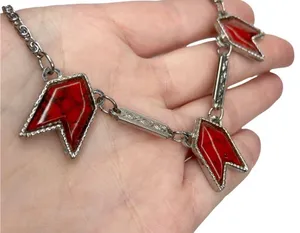 Red Faux Turquoise Triple Arrow Snail Chain Boho Tribal Necklace thumbnail 3