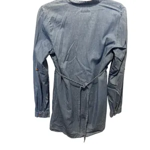 Ruff Hewn Chambray Tuxedo-Pleat Shirt Dress — M thumbnail 4