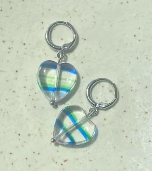 Handmade retro vintage fairy whimsical style quality Czech glass heart beads dangle earrings🩵 thumbnail 3