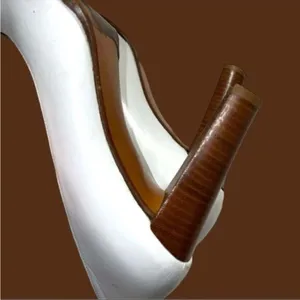 Stuart Weitzman luxury brand white leather heels with peekaboo design! thumbnail 9