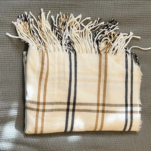 Elegant Cream and Brown Plaid Scarf thumbnail 1