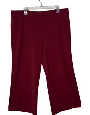 Loft Wide Leg Pull On Crop Stretch Pants Womens XL Burgundy Casual Office thumbnail 1