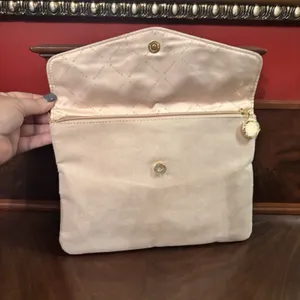 BVLGARI Fabric Cosmetic Makeup Bag‎ Suede Clutch Pouch Beige Gold thumbnail 4