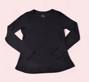 Cuddl Duds Black Ribbed Long-Sleeve Henley Top thumbnail 1