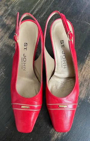 St. John Women’s Cherry Red Classic Retro Leather Slingback Pump Heels 5 thumbnail 1