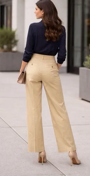 LAUREN RALPH LAUREN Chino Beige Workwear Mid Rise Straight Trousers Sz 8 thumbnail 2