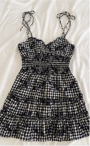 Francesca's Navy & White Smocked Gingham Sundress thumbnail 1